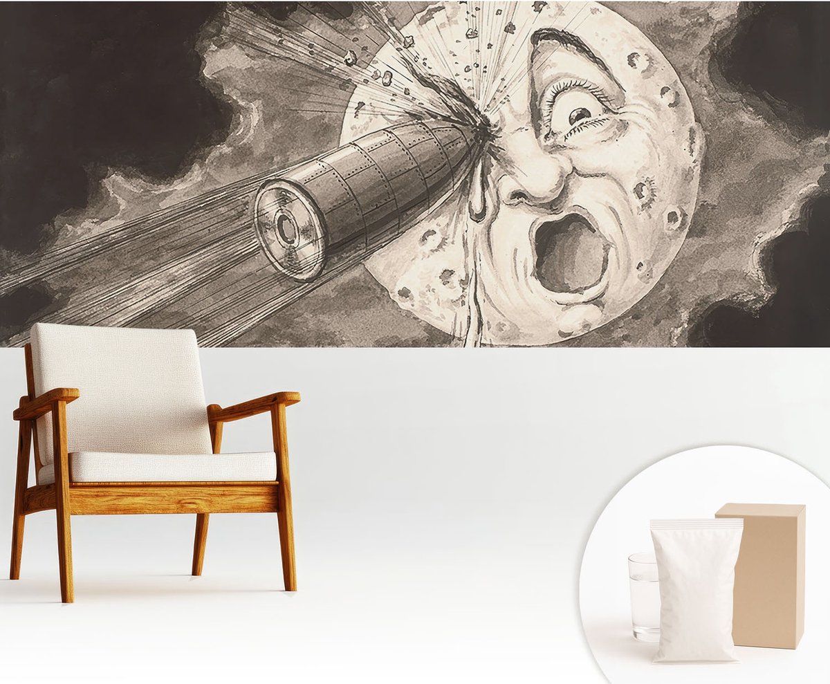 Wallfluent Fotobehang - Zwart-Wit Vliesbehang - 250x104 cm - Kosmische Botsing Fotobehang Vlies - Woonkamer behang Kosmos - Muurschildering - Woonkamer behang