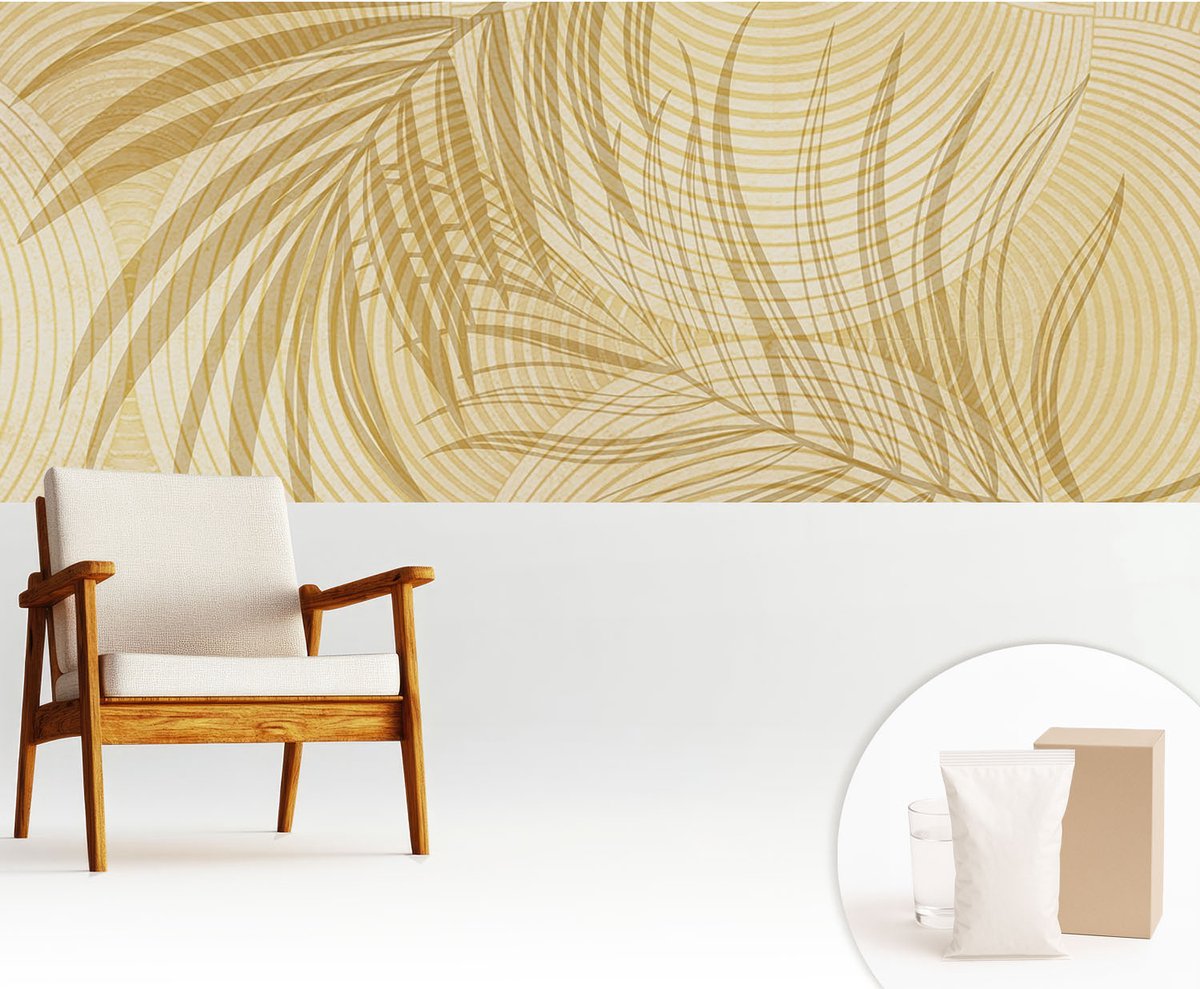 Wallfluent Fotobehang - Beige Vliesbehang - 250x104 cm - Tropische Elegantie Muurschildering - Gang behang Achtergronden En Patronen - Fotobehang Vlies - Slaapkamer behang