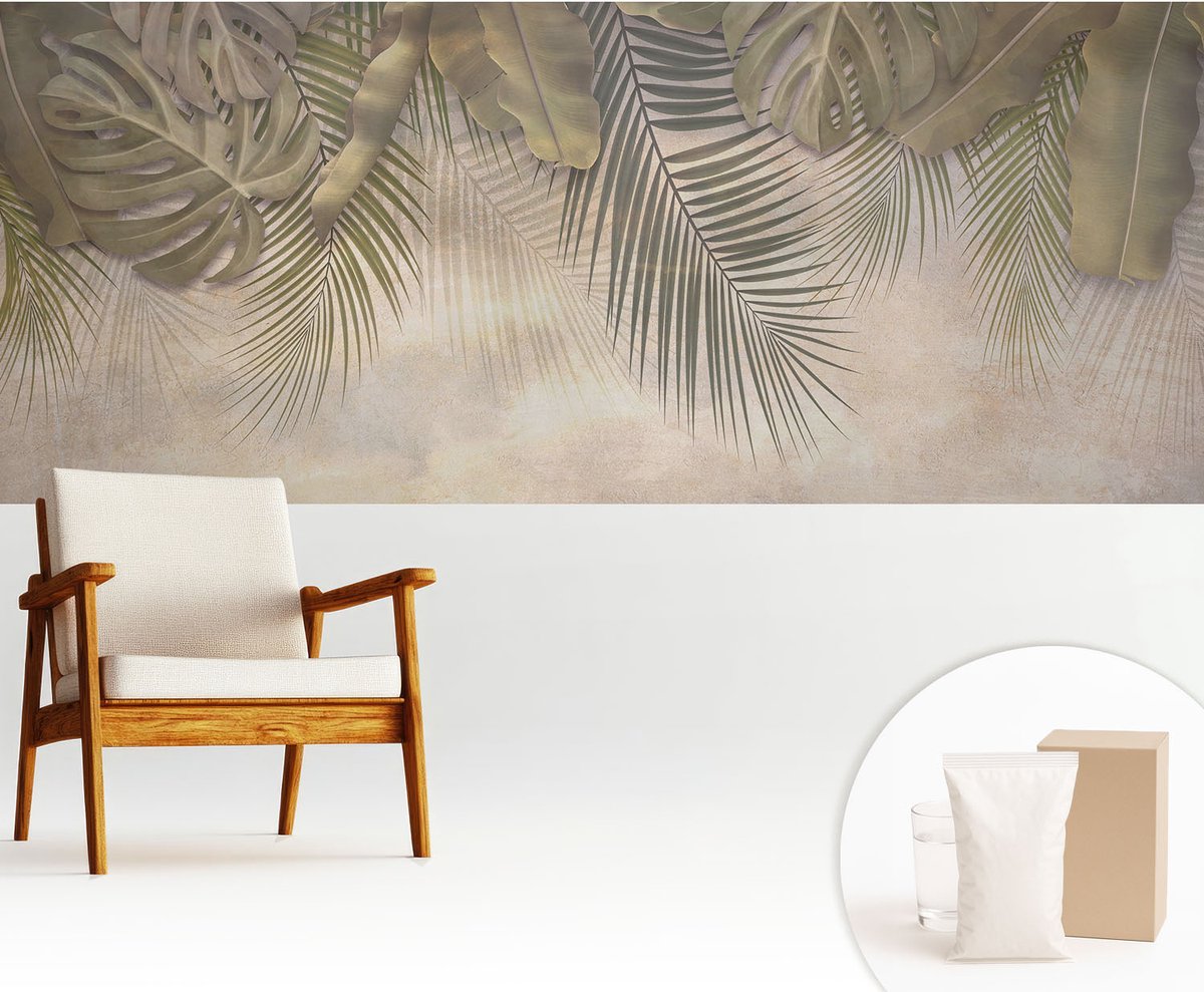 Wallfluent Fotobehang - Groente Vliesbehang - 250x104 cm - Tropische Bladeren Muurschildering - Slaapkamer behang Bloemen En Planten - Fotobehang Vlies - Slaapkamer behang