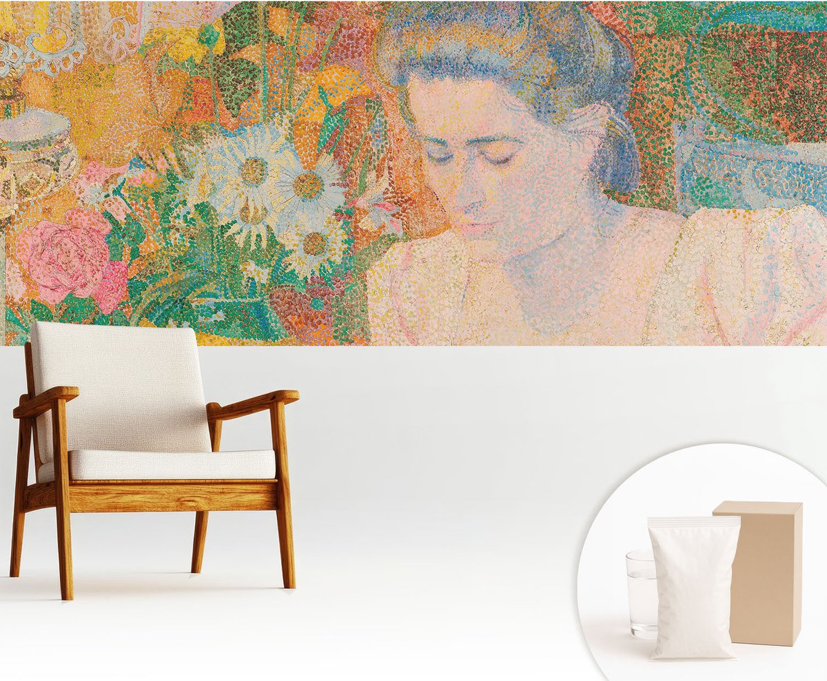 Wallfluent Fotobehang - Geel Vliesbehang - 250x104 cm - Bloemenportret Muurschildering - Slaapkamer behang Mensen - Fotobehang Vlies - Slaapkamer behang