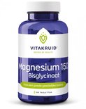 Vitakruid Magnesium 150 Bisglycinaat, 90 tabletten. Blauwe pot met wit label.