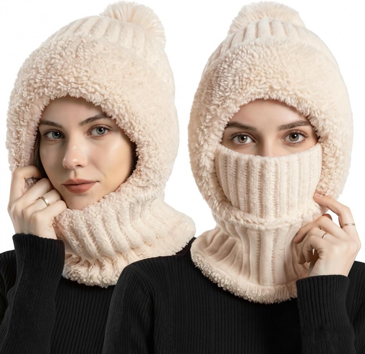 3-in-1 muts voor dames, wintermuts voor dames, warm, bivakmuts voor dames, winter, met sjaal en masker, warme nekwarmer en gezichtsbedekking, gevoerd winddicht en elastisch, ideaal