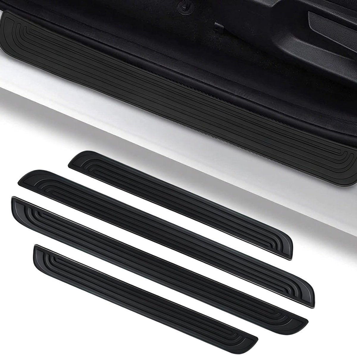 4 Stuks Auto Dorpel Beschermer, PVC Rubber Dorpel Plaat Beschermers, Dorpel Scuff Plaat Bumper Beschermende Film, Auto Deurpaneel Stap Beschermer, Auto Deur Drempel Schop Platen (Zwart)