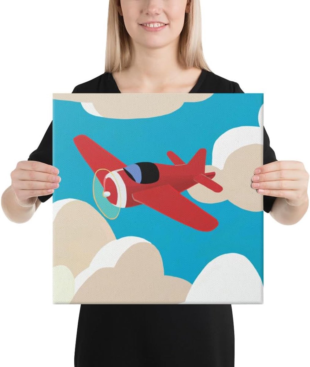 Vliegtuig canvas print - kinderkamer wanddecoratie, kinderkamer kunst, speelkamer decor - muurkunst voor baby, peuters en kinderen - premium wanddecoratie (40 x 40 cm)