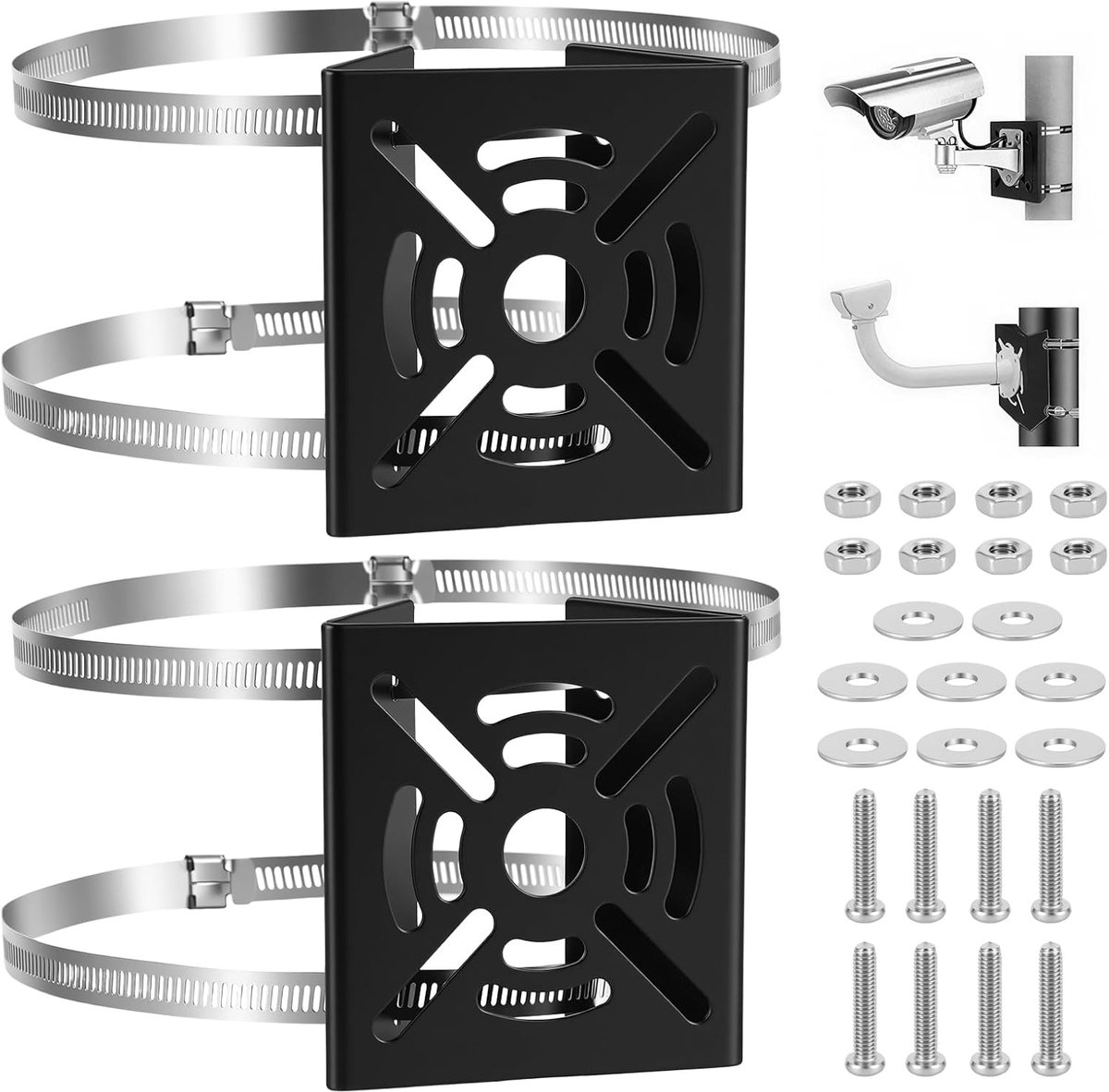 2 sets masthouders, bewakingscamera, verticale stanghouder met 4 verstelbare lussen, diameter 200 mm, stanghouder, bewakingscamera voor CCTV-camera's, podiumverlichting, zonnecellen