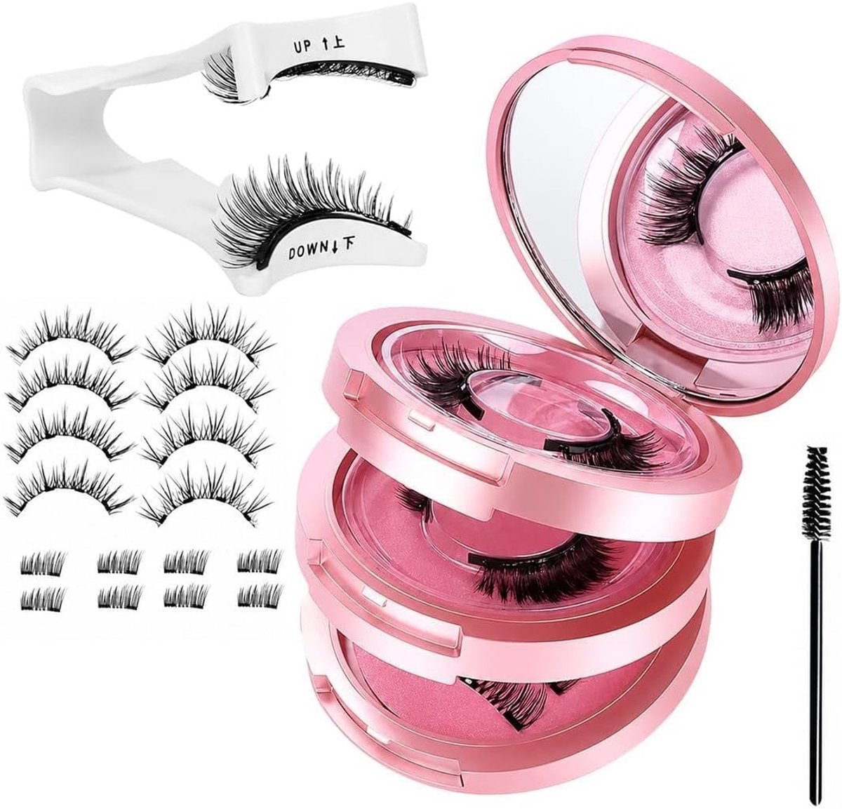Wimpers Set 4 Paar – 2 Paar Volledige Wimpers + 2 Paar Halve Wimpers – Magnetische Wimpers Natuurlijke Look – Herbruikbaar – Met Applicator en Borstel