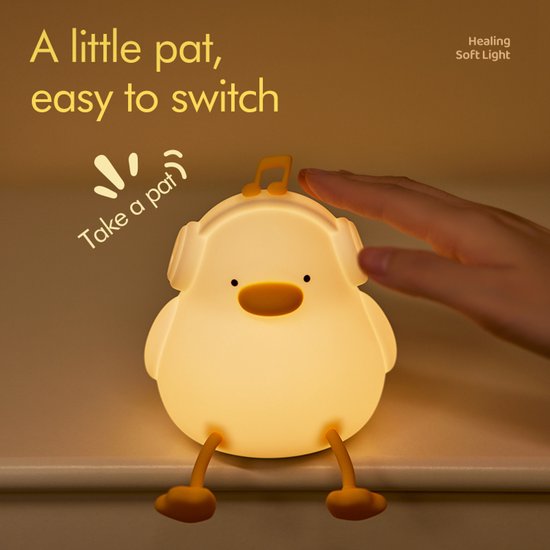 Eend Nachtlampje voor Kinderen - Siliconen LED Bedlampje met Telefoonstandaard, USB-C Oplaadbaar, Touch, 3 Dimbare Niveaus, 30 min Timer - Kinderkamer Cadeau — afbeelding 5