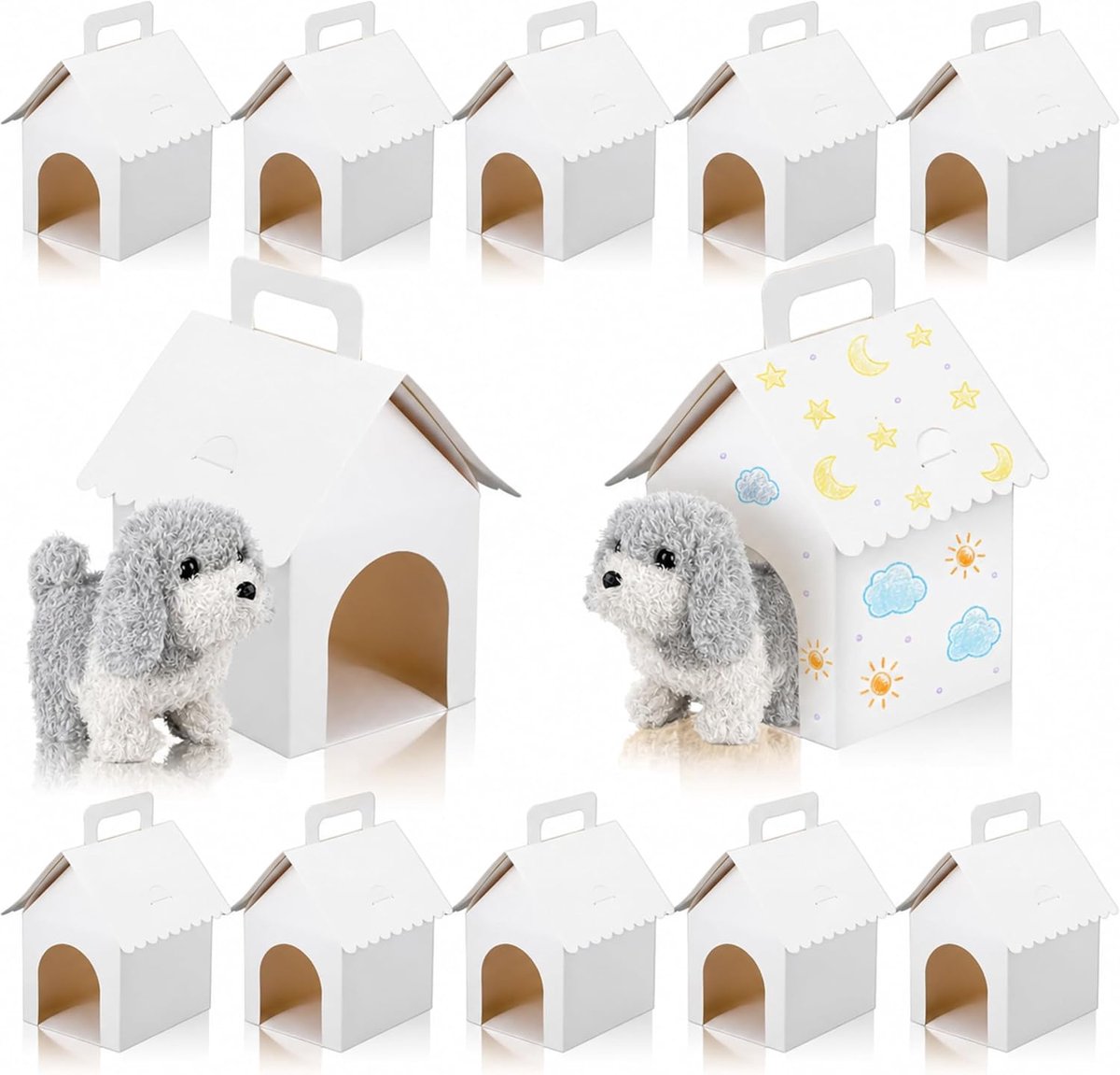 10 stuks opvouwbare geschenkdozen in huisvorm, witte kartonnen doos groot met deur en handvat, draagbare, lege - ShopVlot