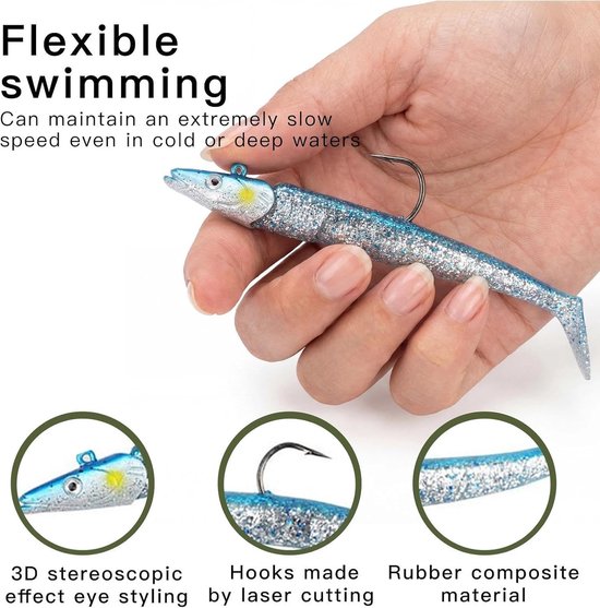 6-delige rubberen aas set met jigkop, ideaal voor het vissen op snoek, forel en baars - geschikt voor zoet- en zoutwater (12 cm) — afbeelding 2