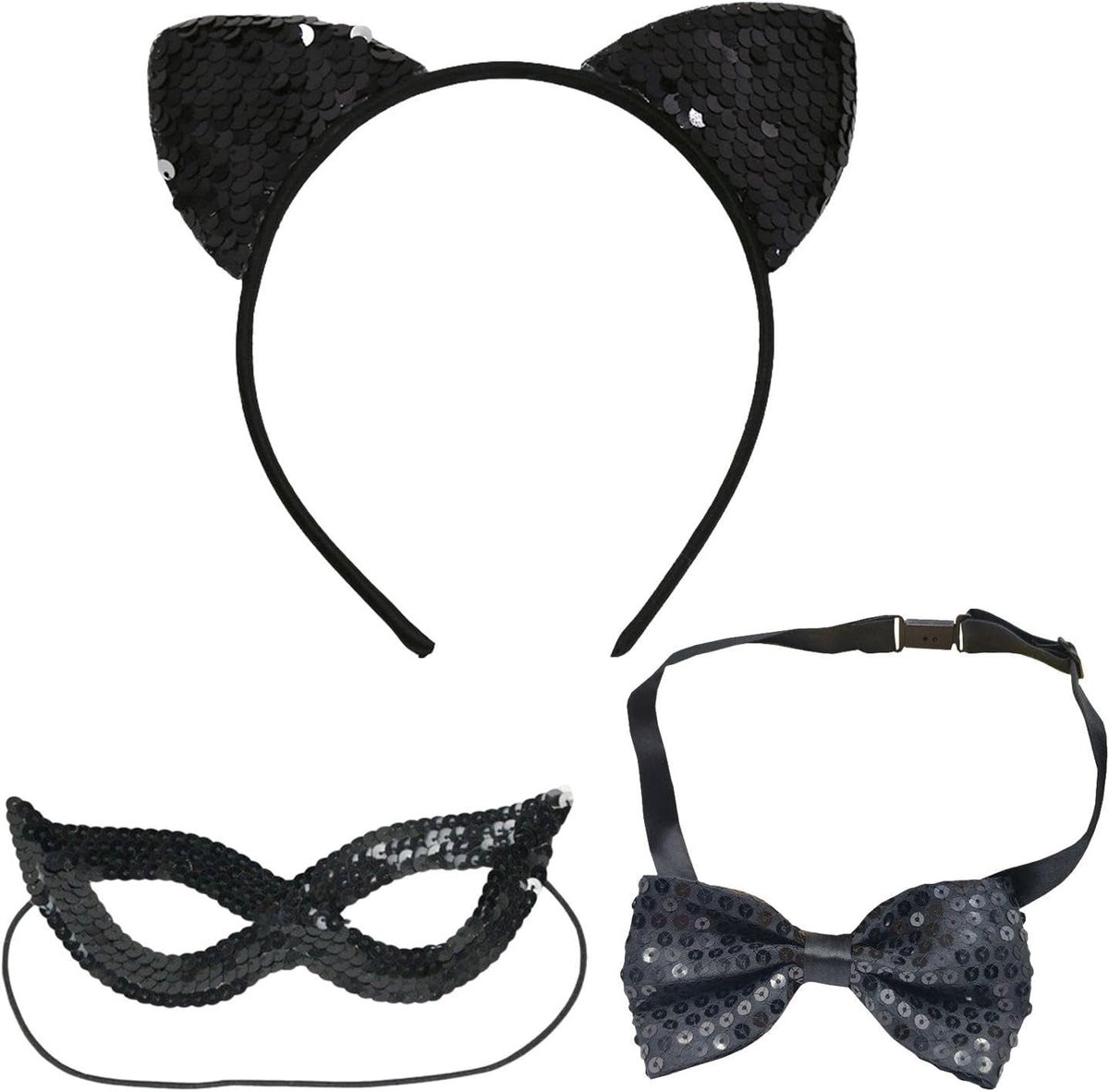 1-Piece Cat Ear Stirring, 1-Piece Eye Mask And 1-Piece Fly, Sequin Stirring, Role Play Accessories, Party License For - ShopVlot