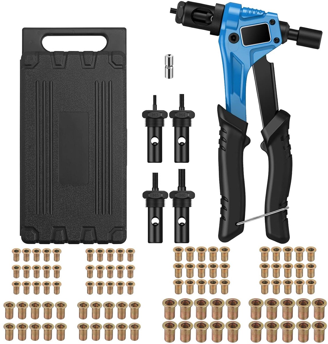 AUTOUTLET 8" RIVET NUT GUN M3 M4 M5, M6, Hand Rivet Gun Rivet Gun, Rivet Tool with 100 pcs Nut Set System Blue - ShopVlot