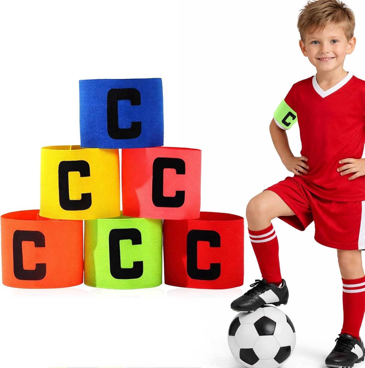 Kapiteinsverband voor kinderen, meerkleurig, elastiek, voetbal, verstelbare C-armbanden voor jongeren en vele sporten - ShopVlot