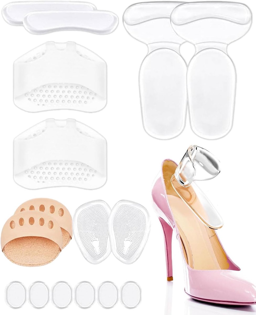 16 stuks siliconen inlegzolen voor schoenen, antislip, vermindert druk, voor hoge hakken, grote schoenen, 16 stuks