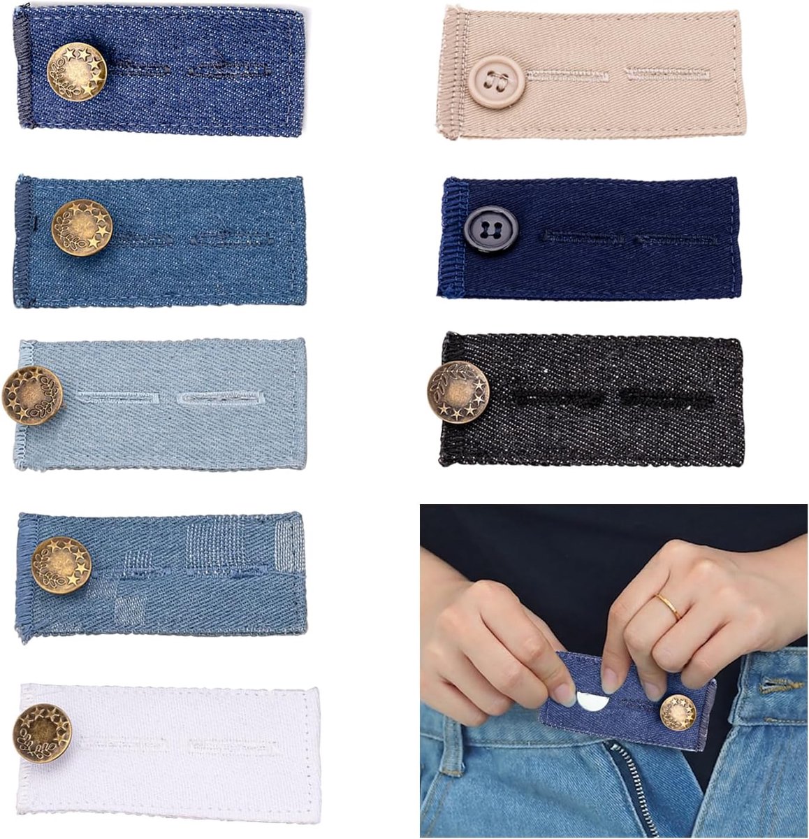 Jeans zonder naaien, 8 stuks knoopverlenging voor broeken, knoop voor broekverbreding, verstelbaar 2,5-5,1 cm, broekknoopverlenging, kleurrijk, voor jassen, rokken, heren en dames