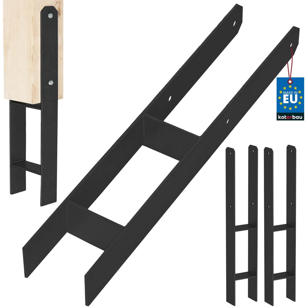 KOTARBAU® H Instortanker - Paalhouder in Beton Storten 100 x 600 mm 2 Stuks - Betonanker voor Houten Palen - Paaldrager Beton - Kolomvoet Beton - Gepoedercoat Staal