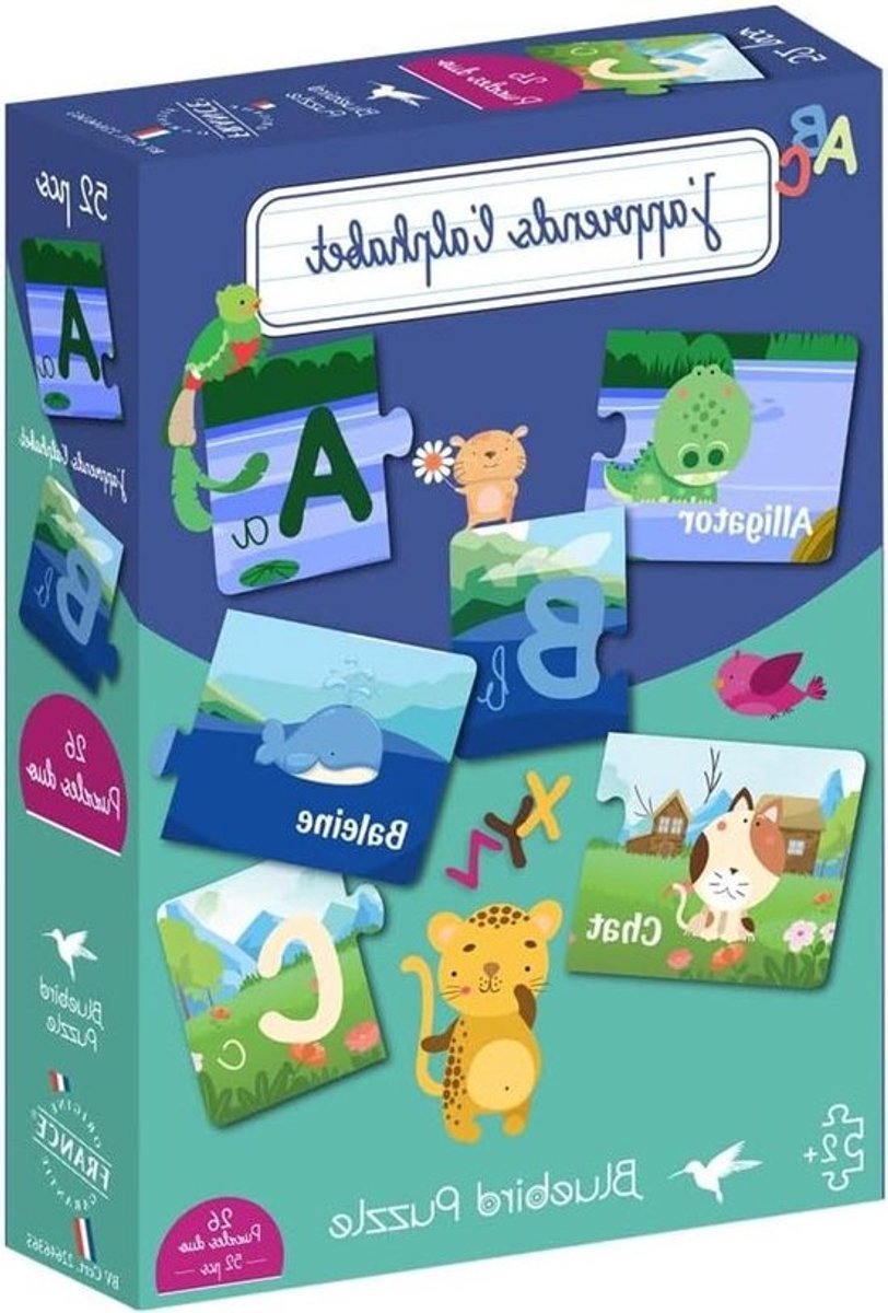 Educatieve duopuzzel - Alfabetpuzzel - Kinderen leren lezen - Stevig karton - 52 stukjes - Meerkleurig