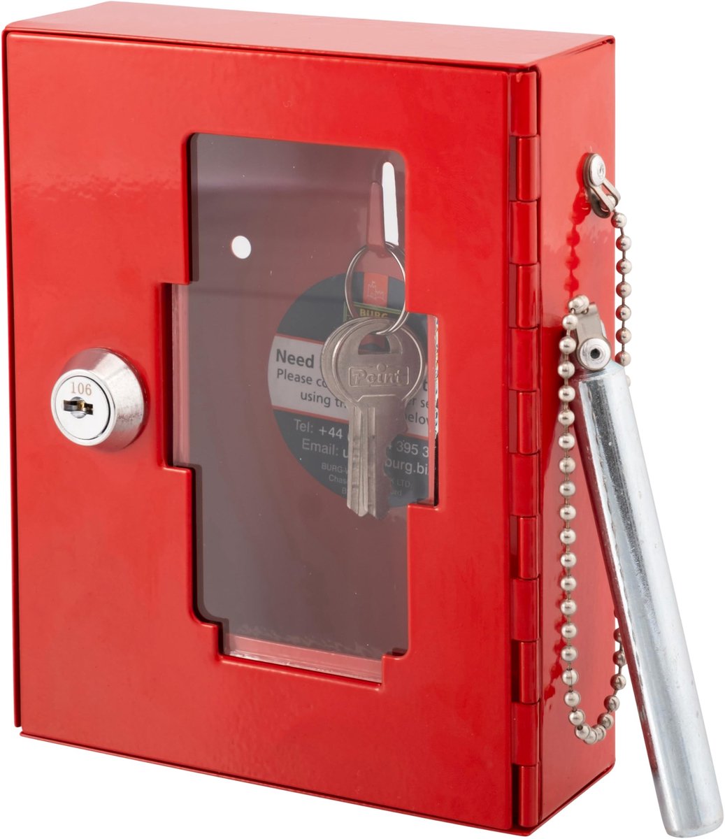 Sterling EB01 Emergency Key Box, met rem glas hamer, rood, 120mm x 150mm x 40mm - ShopVlot