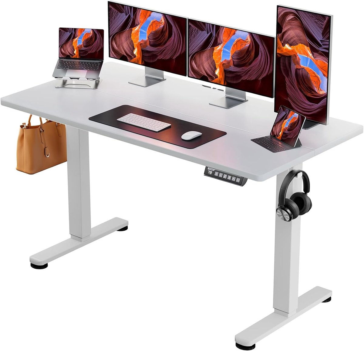 Elektrisch Zit-Sta Bureau Hoogte Verstelbaar 140 x 70 cm, Zit-Sta Bureau met 4 Geheugen Smart Paneel voor Kantoor thuis met Verdeelplaat