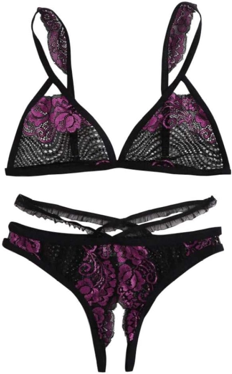 Lingerie & ondergoed 2 ST Sexy Lingerie Vrouwen Borduren Erotische Porno Ondergoed Bandage Kanten Beha G-string Hollow Set