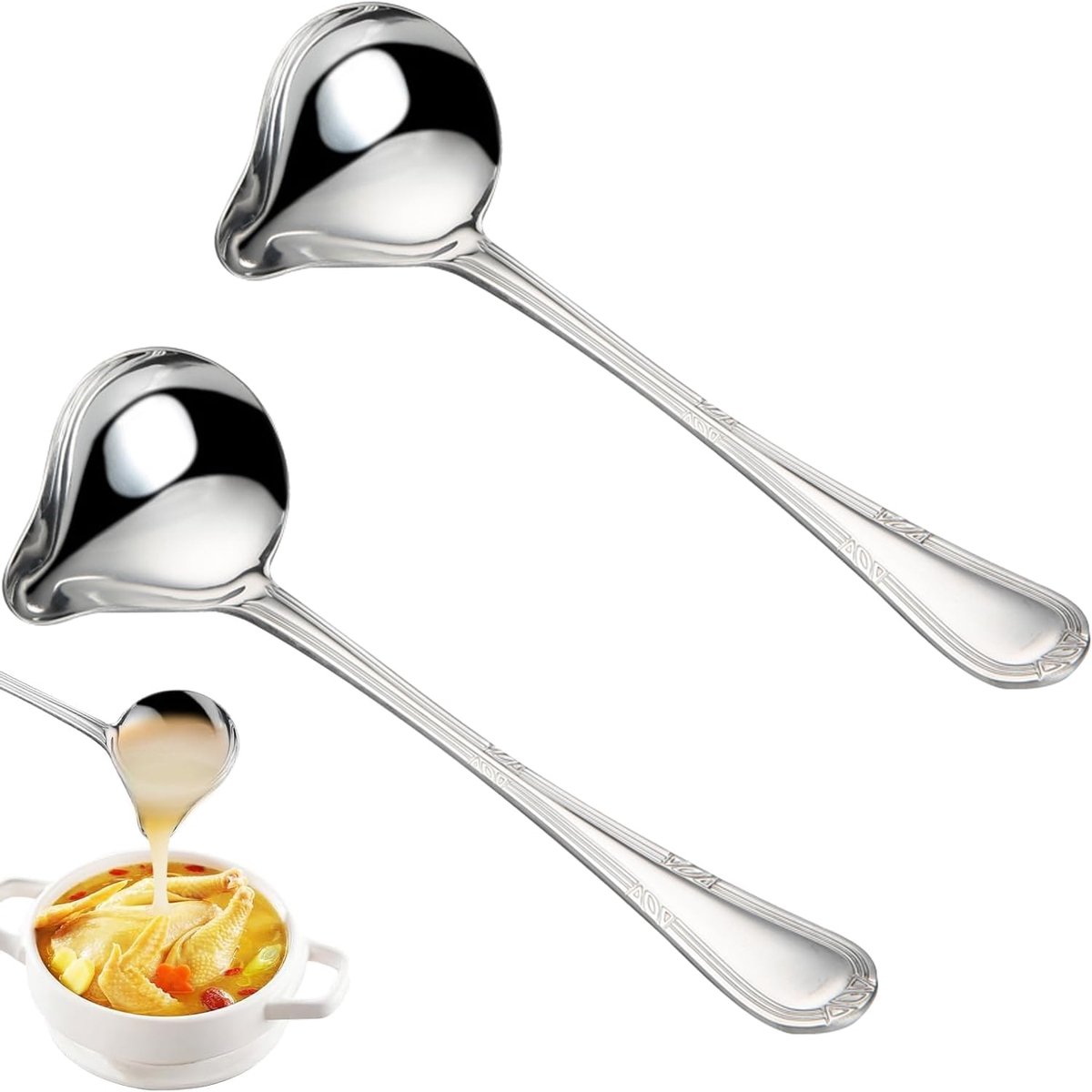 Sauslepel set, 20,5 cm, 2 stuks, spiegel gepolijst met schenktuit, vaatwasmachinebestendig