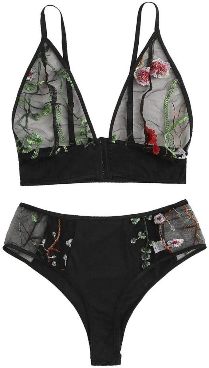 Sexy dames erotische lingerie Vrouwen Sexy Bh Transparante Lingerie Ondergoed Set Mesh Ondergoed Lingerie Set-Negro_S