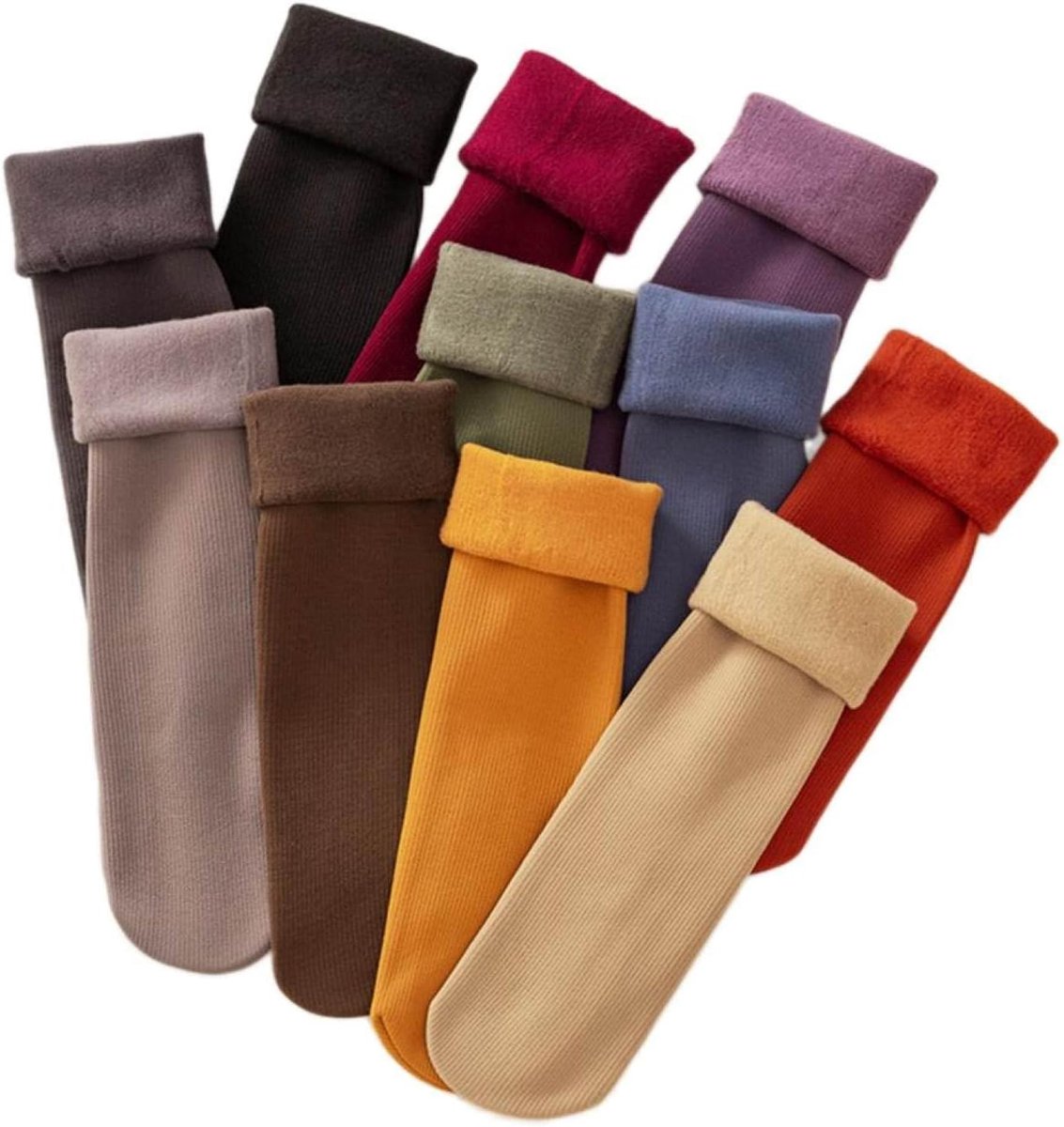 Sokken - 10 Paar Dames Winter Fleece Verdikte Warme Slaapsokken Effen Kleur Gebreide Streep Elastisch Middenbuis Vloersokken Outdoor Ski Vrije Tijd Ademend, 10 Paar Gemengde Kle