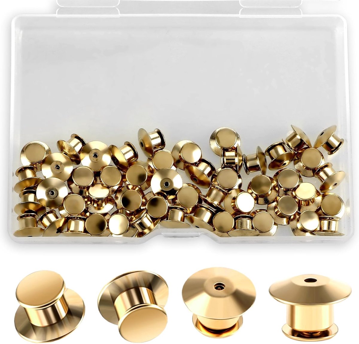 50 stuks vergrendelingspeld ruggen, borgpen Keeper Sluiting Metalen Pin Sloten Terug Platte Hoofd Klem Naald Terug Lock voor Broches Emaille Reversspelden (Goud)