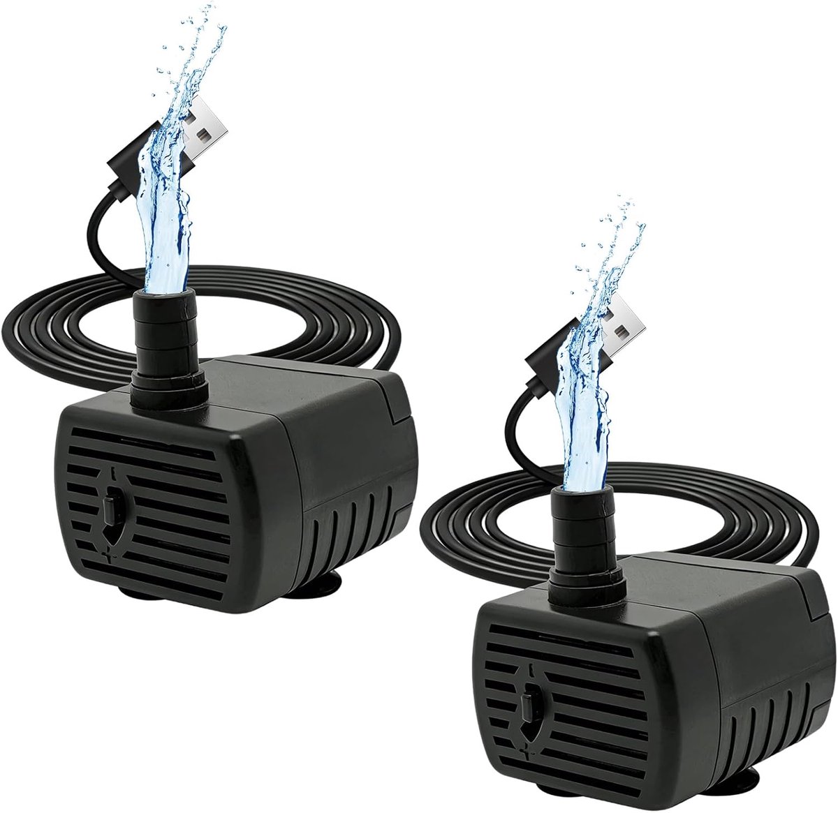 USB Dompelpomp 5V 1-3W 180L/H, Set van 2 Ultra Stille Aquariumpompen met Regelbare Stroom, Kattenfonteinpomp, Hydroponie, Vijver, Besproeiing, Compacte Pomp met Zuignappen