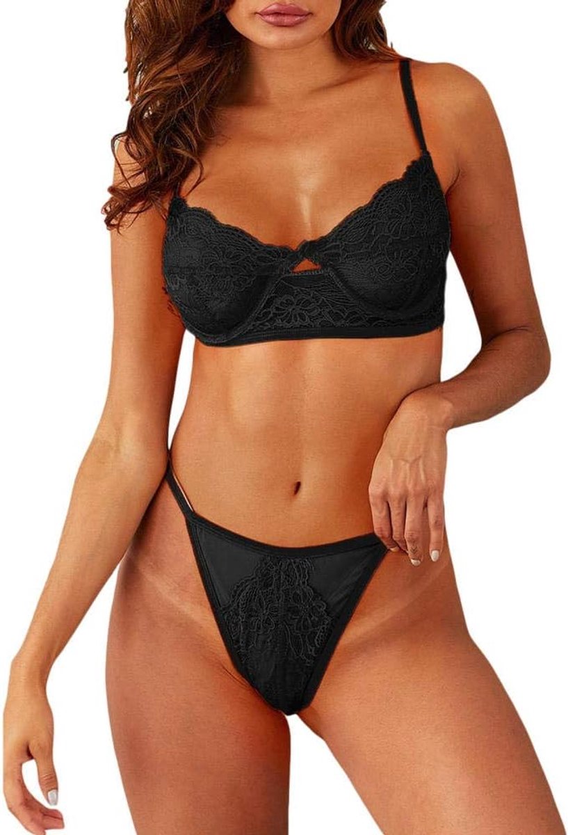 Bodystockings dames Vrouwen Sexy Ondergoed Kanten Beha String Nachtkleding Erotische Lingerie Porno Perspectief Kostuum Verleiding Sex-Black_S
