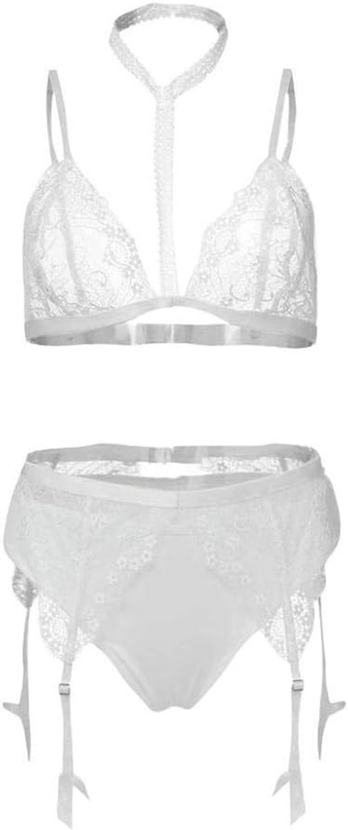 Kleding Vrouwen Plus Size Lace Hollow Out Kostuum Sexy Erotische Lingerie Perspectief Ondergoed Porno Beha String Kousenband Nachtkleding