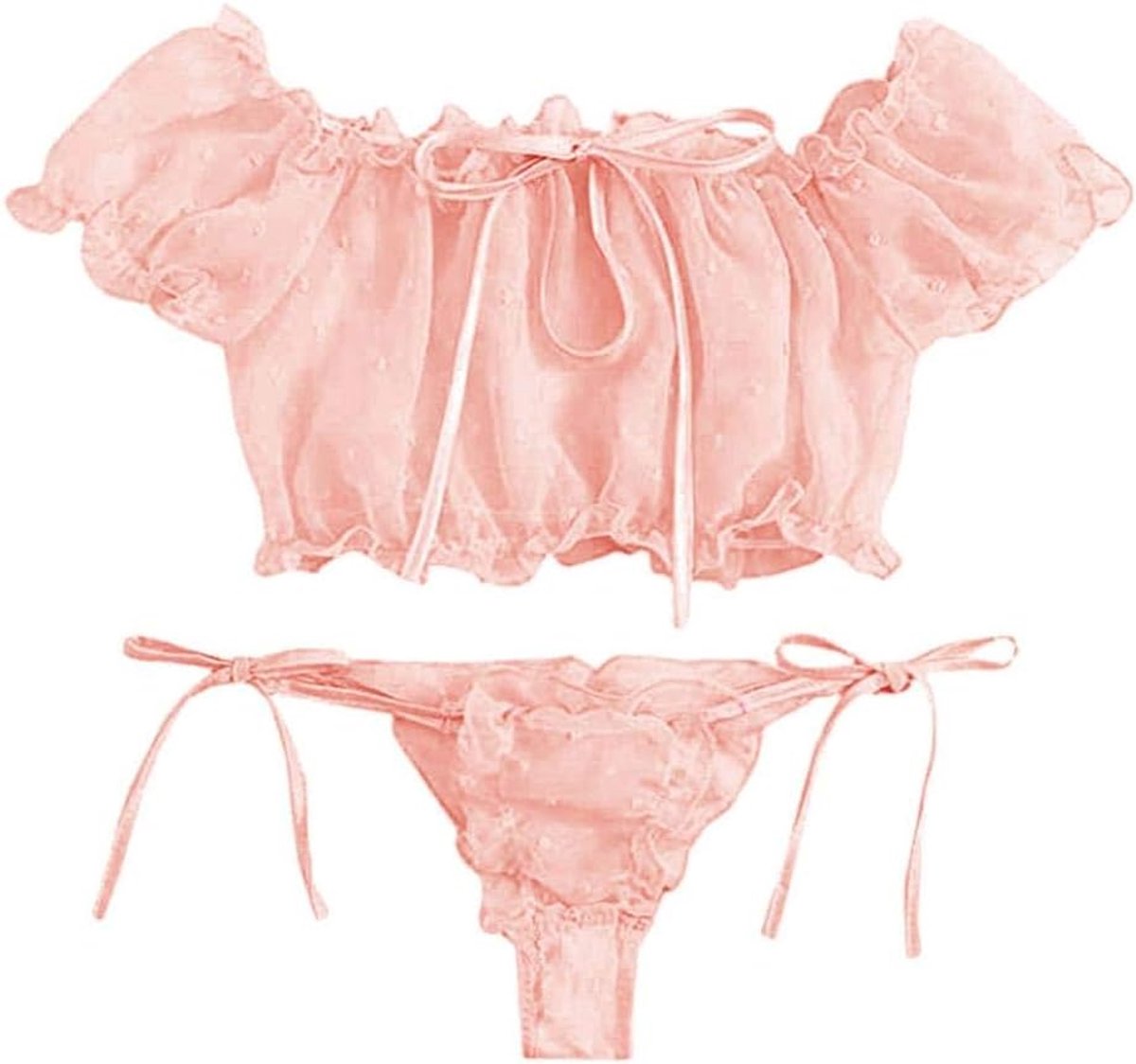 Lingerie voor dames V-hals transparante lingerie met jarretelgordel lingerie bodysuitSexy Lingerie Dames Kant Off-Shoulder Top Lingerie Set Strik Nachtkleding Pyjama Verleiding Lingerie Femme-Pin