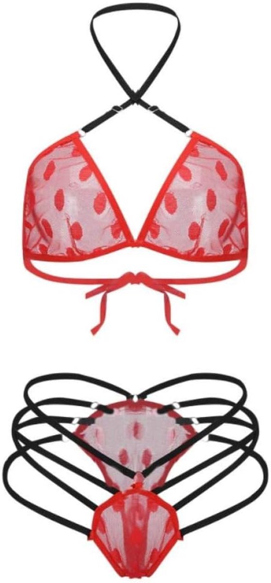 Sets met nachtmode & ochtendjas Sexy Lingerie Kostuum Vrouwen Mesh Sexy Rode Lingerie Plus Size Beha Panty Ondergoed Set