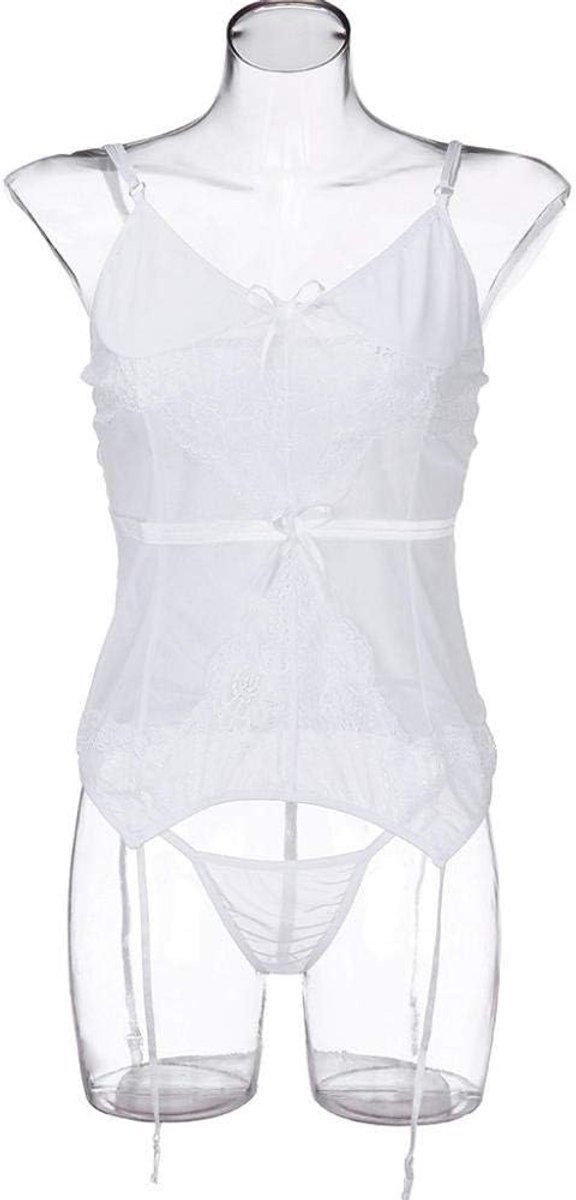 Dames Sexy taille witte lingerie Sexy mager uit één stuk Lace-up Lingerie-White_L