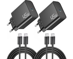45W USB C Oplader Snelle Lader voor Samsung Galaxy S25 Ultra S24 S23 S22 S21 5G FE A55 A54 A53 A35 A25 A15, Note 20 10, Tab S10 S9 A9, Snellader Adapter Plug USB-C met 2-Pack 2M type C Oplaadkabel