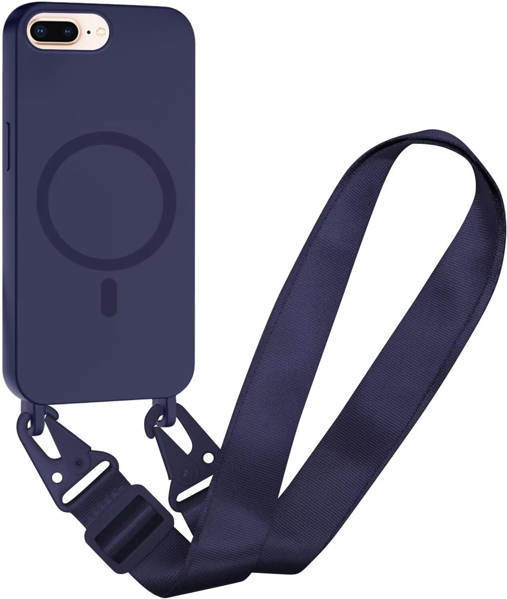 Compatibel met iPhone 6 Plus/iPhone 7/8 Plus draadloos opladen, schokbestendig, verwijderbaar telefoonhoesje met verstelbare nekband, ketting, zachte hoes voor iPhone 6 Plus/iPhone 7/8 Plus