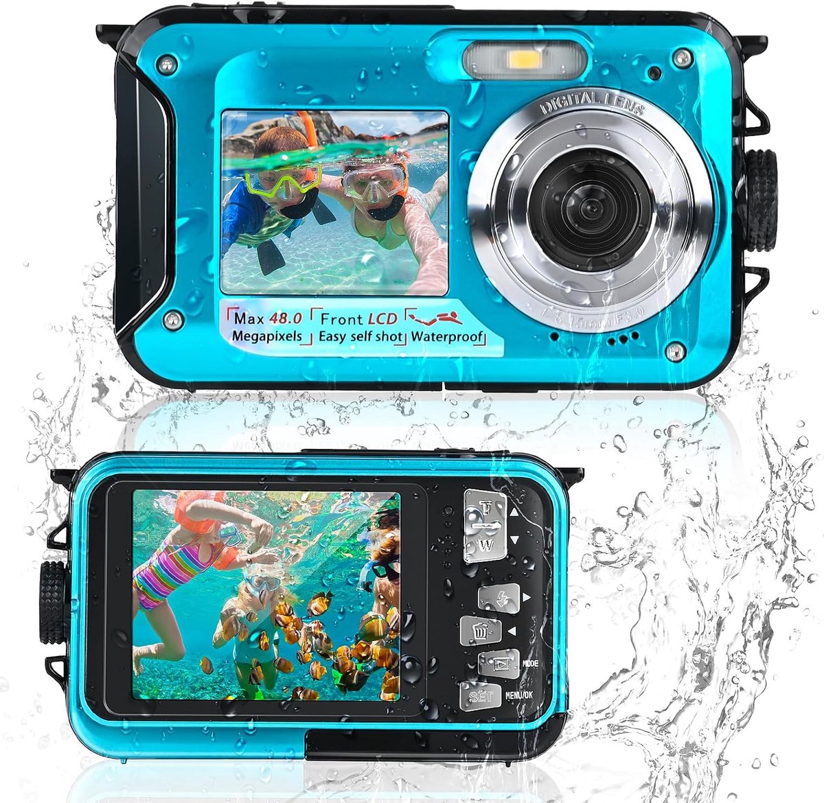 Comius Sharp 10FT Onderwatercamera voor snorkelen, 30MP foto FHD video digitale camera waterdicht met 32G geheugenkaart voor zelfuitloper onderwater, zwemmen, surfen, duiken