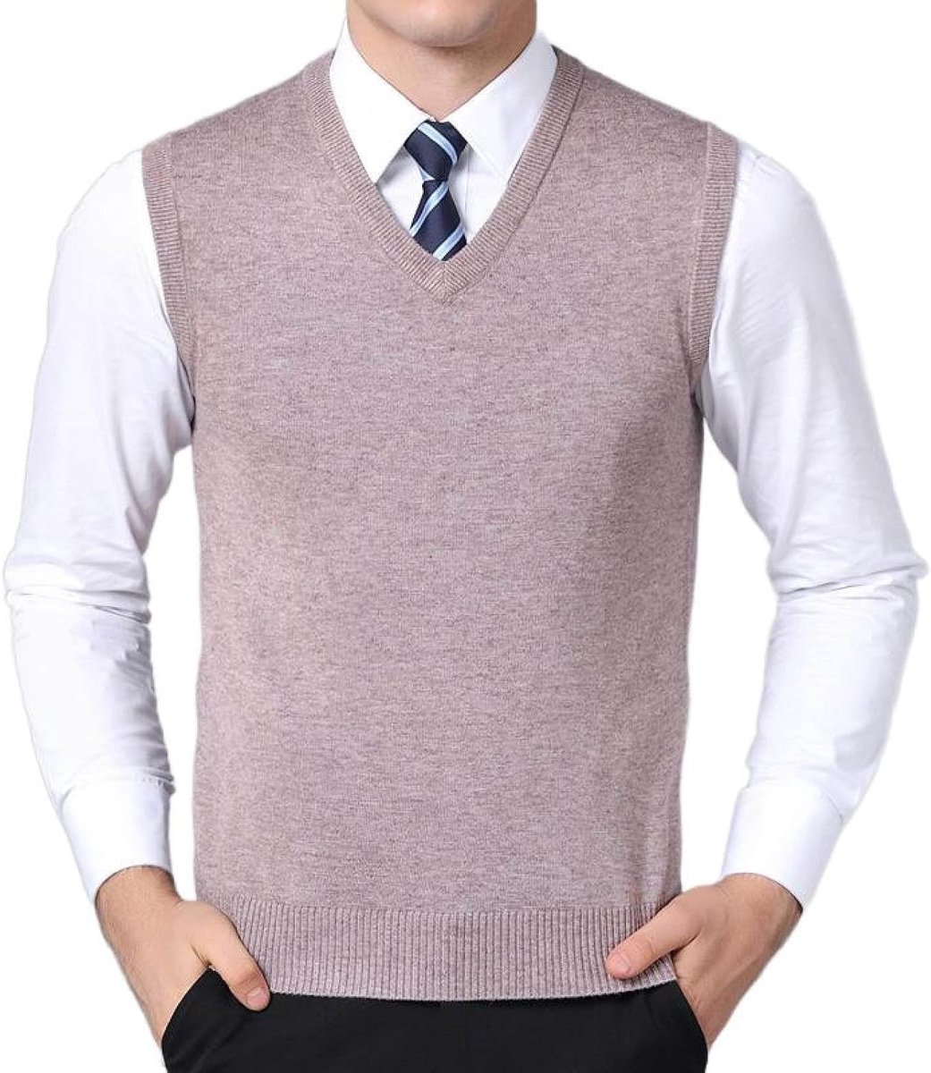 Effen Zakelijk Herenvest Met V-Hals, Herfst- En Winter Mouwloze Trui Voor Heren, Gebreid Vest, Papa'Skleding Van Middelbare Leeftijd, Heren Gebreide Trui Tanktops, Camel, S