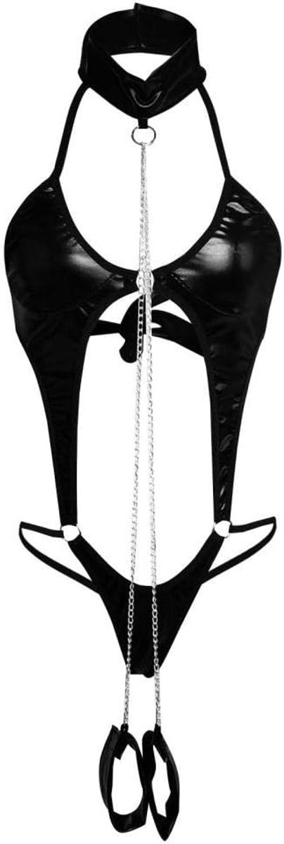 Lingerie voor Kanten Kimono Nachthemd Ondergoed Sexy Lingerie Nachtkleding Kant met String Nachtkleding JurkBodysuit Vrouwen Zwart Lakleer Sexy Lingerie Latex Verleidelijk Sexy Lingerie-Black_S