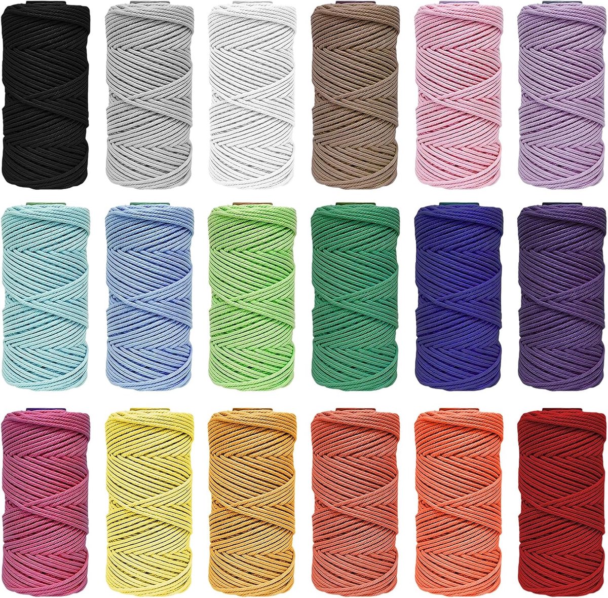 18 stuks katoenen garen, 2 mm x 30 m, voor doe-het-zelf handwerk, breien en boho-decoratie