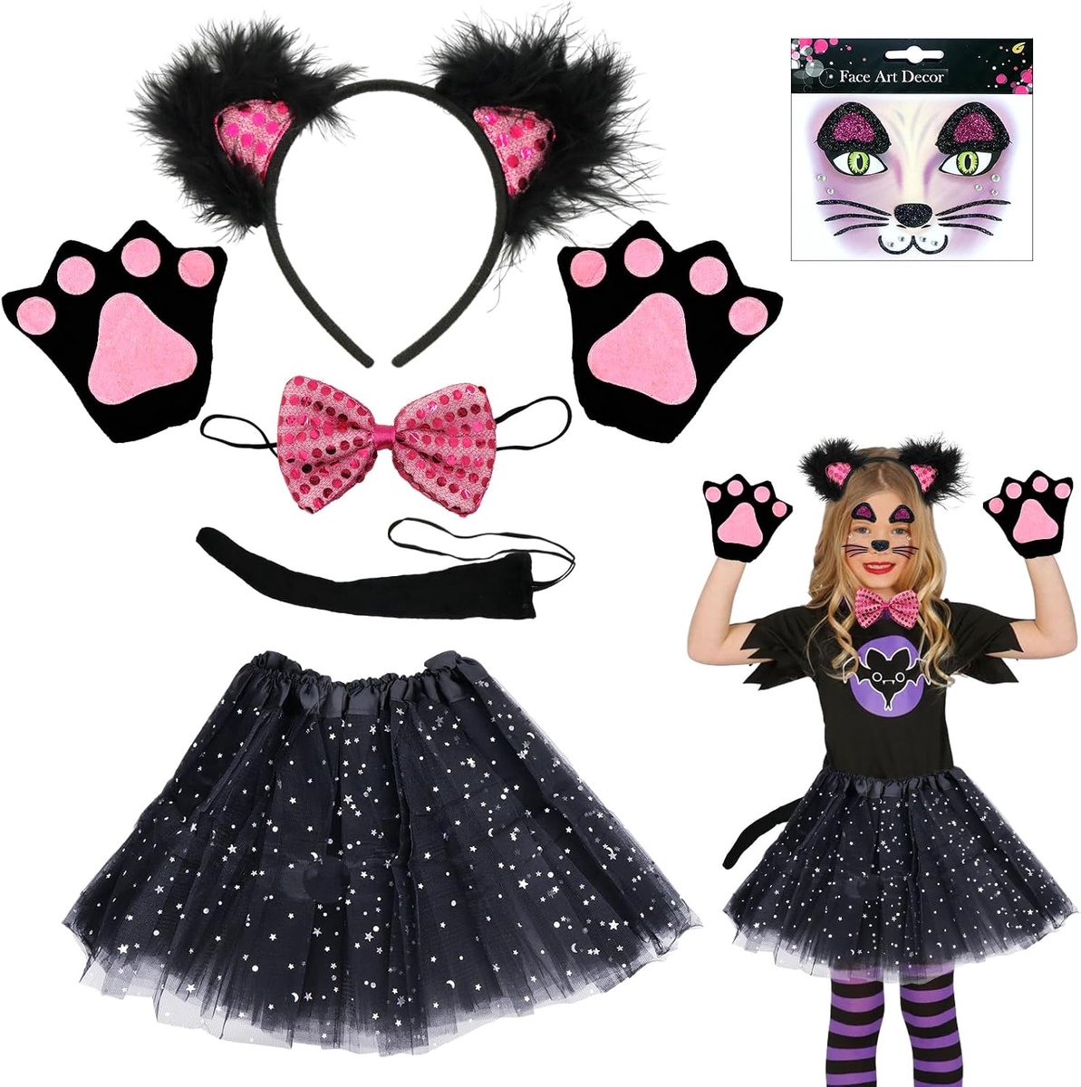 7-delig kostuum voor katten, meisjes, katten, cosplay