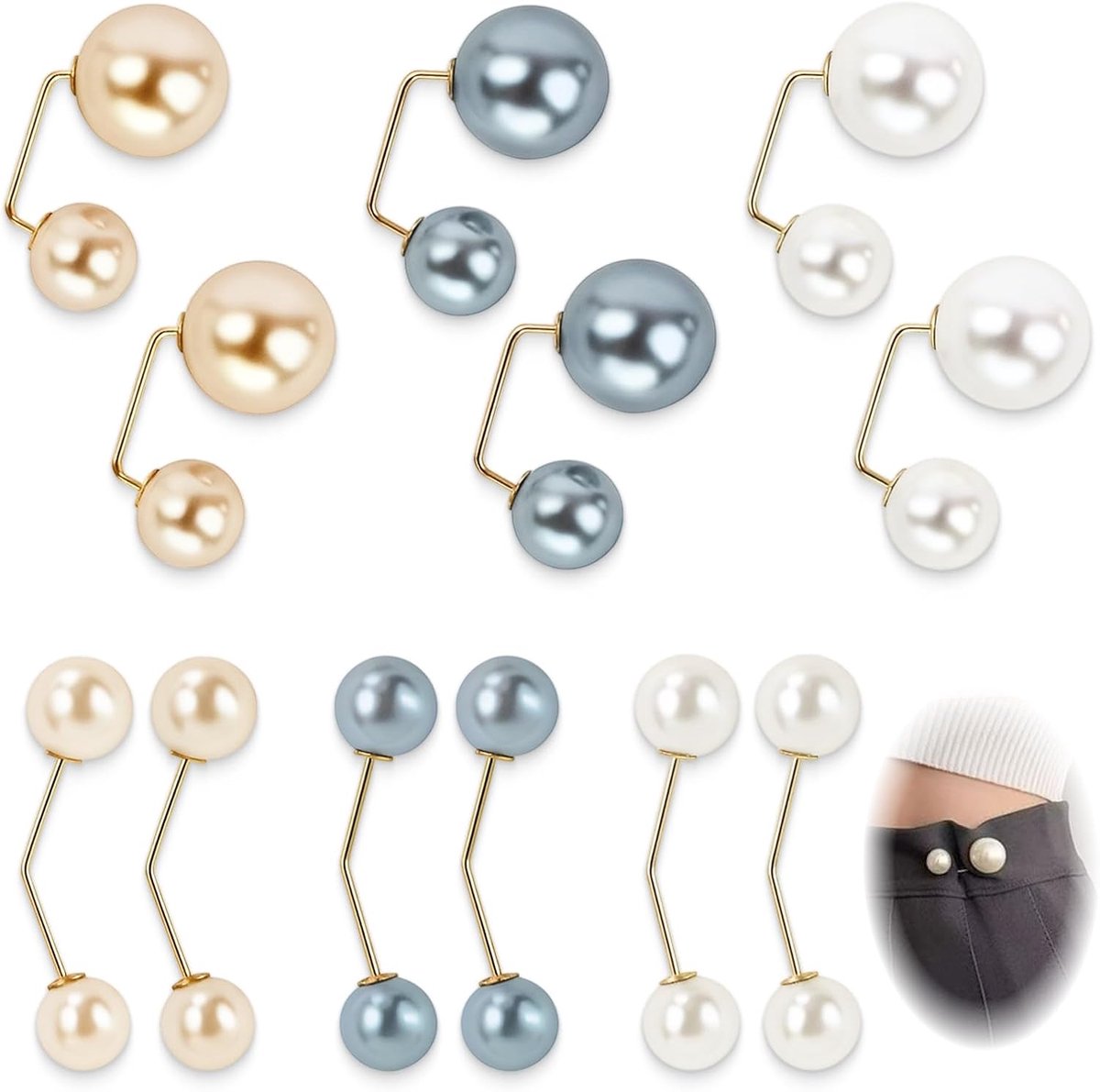 Set van 12 dubbele parelspelden, kraagsierad, parelclip, kledingaccessoire, brochespeld, cardigan, trui, sjaal, tas – veiligheidsclip voor dames, doe-het-zelf, bruiloft, dagelijks gebruik