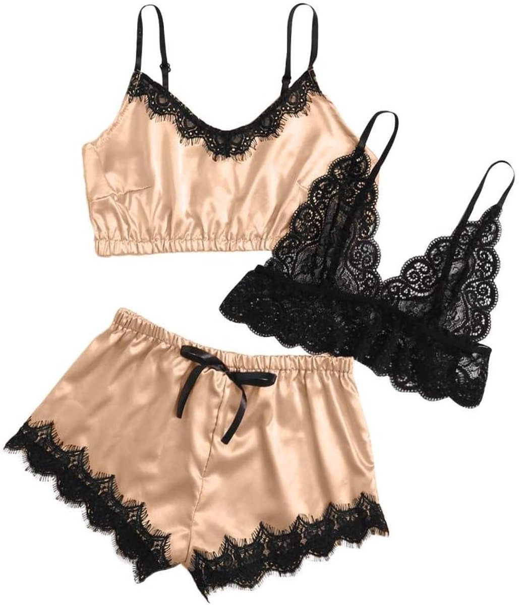 Babydolls, nachtjaponnen & negligés dames Sexy kanten lingerie pyjama satijnen pornokostuums lingerie Apparel-A_M