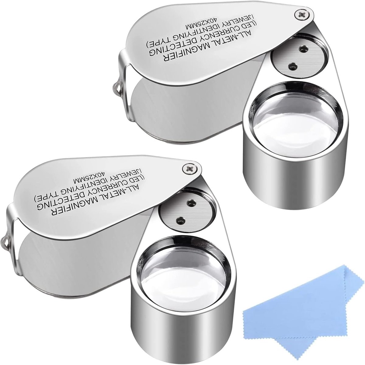 2 Pack 40X Full Metal Illuminated Jewelry Loop Magnifier, Delixike Pocket Foldable Magnifier Jewelers Eye Loupe with - ShopVlot
