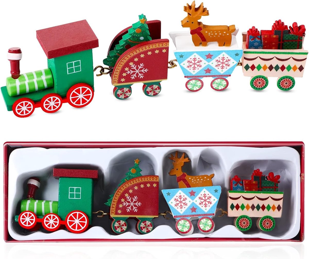 Christmas Decoration Train, Mini Christmas Train, Wooden Trains Decoration, Wooden Trains, Table Decoration for - ShopVlot