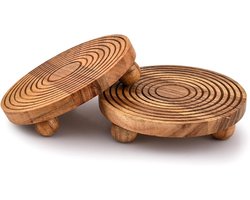 EDHAS Pedestals Acacia Wood Set of 2 Round Pedestal Riser Board for Display, Farm Decor Shows Your Plant Bottles - ShopVlot