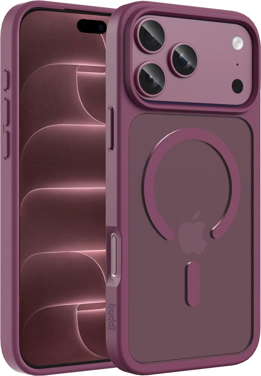 Buddi Frost Hoesje Geschikt voor Apple iPhone 17 Pro - Mat Cherry - MagSafe Back Cover - Matchende kleur - Shockproof - Slank