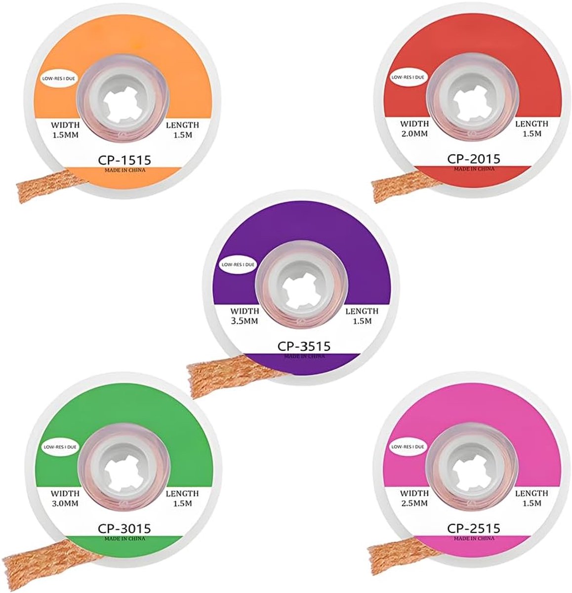Soldering Bit Set of 5 Copper Desoldering Wire (1.5/2.0/2.5/3.0/3.5mm) 1.5m Long, No-Clean Solder Wire with Flux, High - ShopVlot