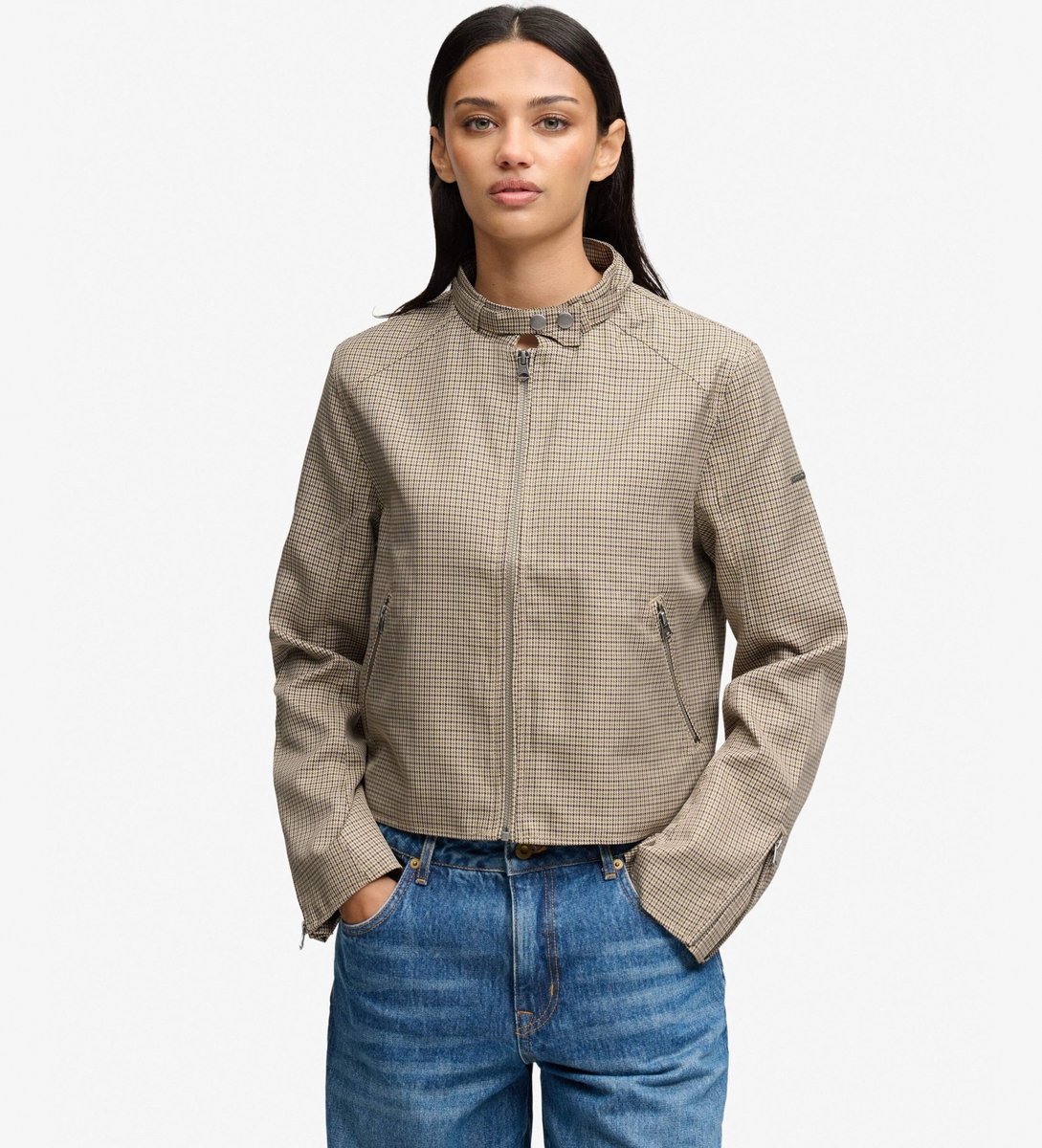Superdry Motorjack van Pied-de-poule ruit Bruin