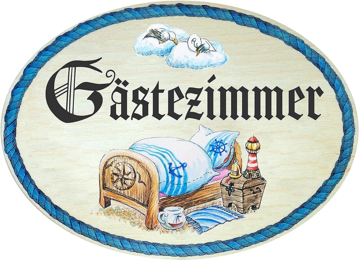Houten cadeauartikel, decoratief deurbordje in antiek design, decoratief artikel motief logeerkamer gasten (18 x 13 cm)