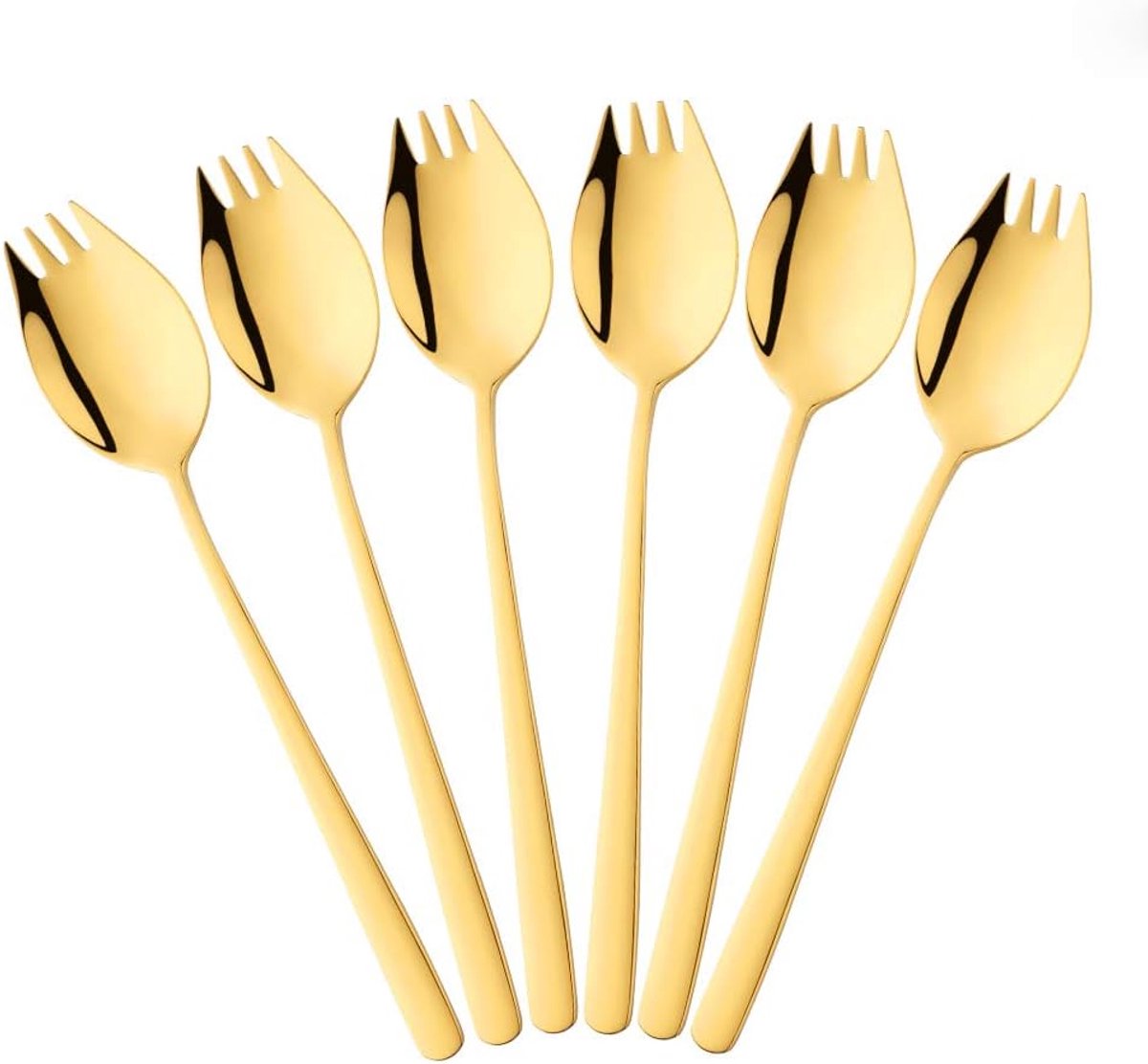 Vork titanium 18/10 roestvrij staal sporks lang 21,3 cm (8,4 inch) 6 stuks metalen vork lepel campingbestek voor fruitsalade pastasoep - goud